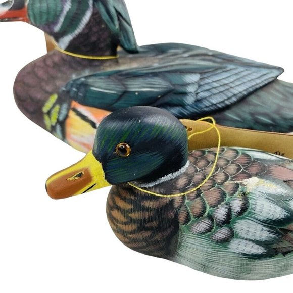 Heritage Hand Carved Duck Decoys Flawed Hand Painted Hunting Birds Solid Lot 2 u - Picture 10 of 11
